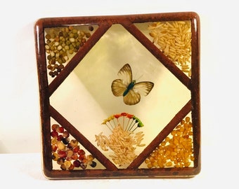 Vintage Trivet Resin Butterfly Square Hot Pad Dried Flowers