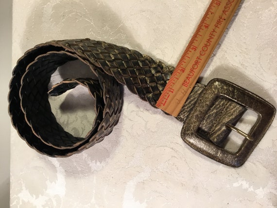 Vintage Chico's Belt Wide Leather Woven Braided G… - image 3