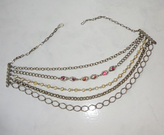 Vintage Chain Necklace Multi Strand Silver Toned … - image 3