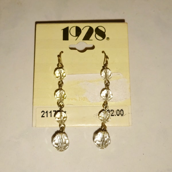 Vintage 1928 Glass Dangle Earrings Clear Glass Pierced Earrings