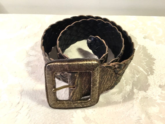 Vintage Chico's Belt Wide Leather Woven Braided G… - image 2
