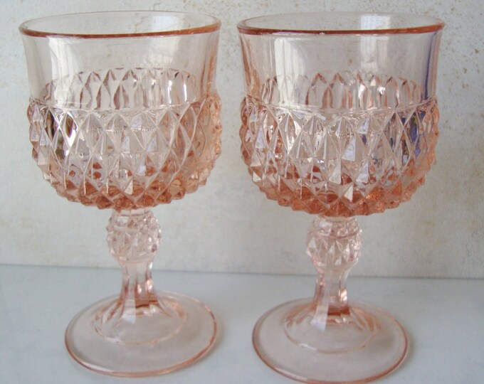 Vintage Pink Depression Glass Hobnail Wine Glasses / Goblets Etsy