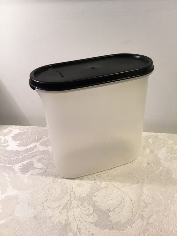 Vintage Tupperware Container Black Lid Clear Oval Medium Storage 7