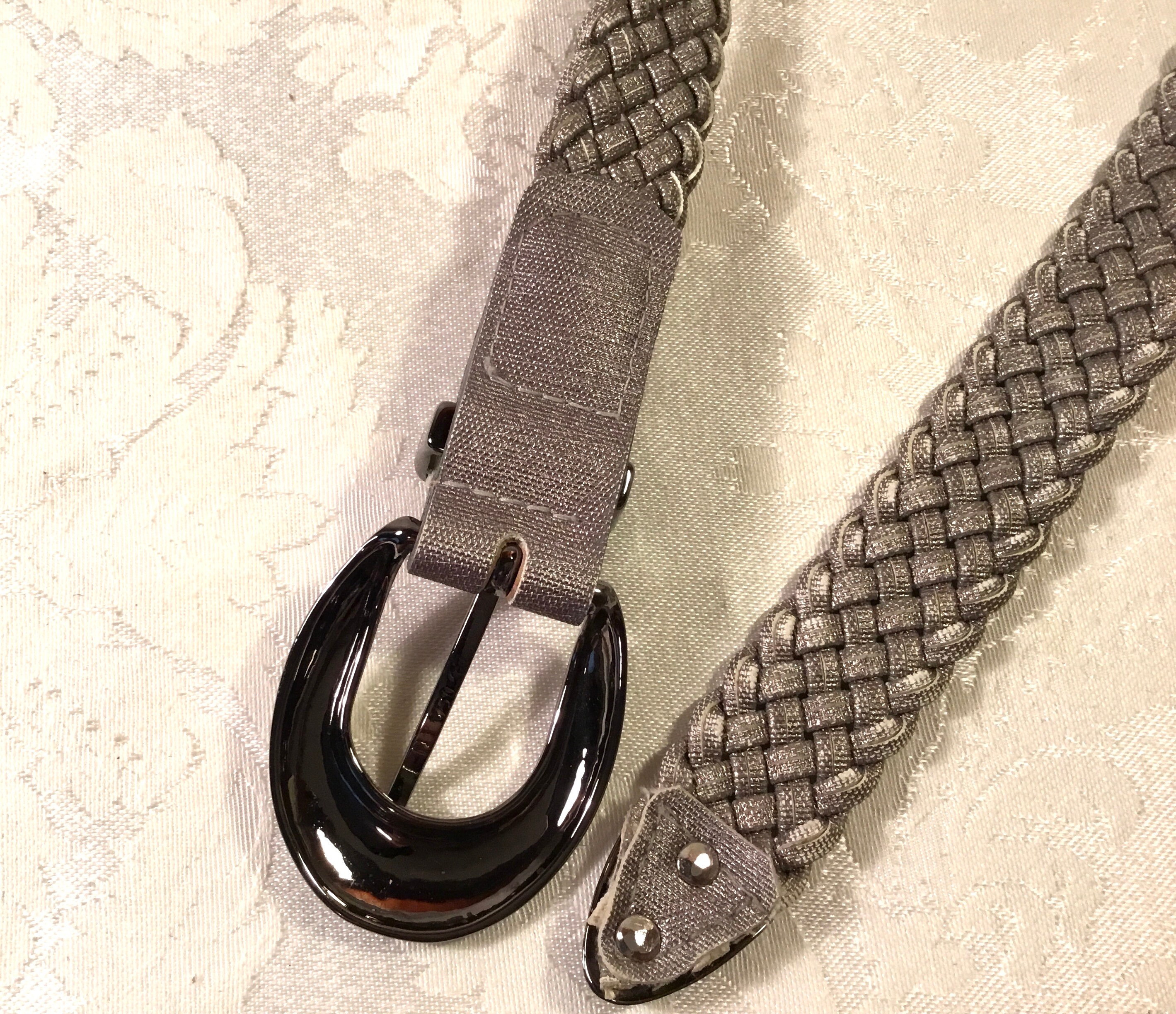 Vintage Belt Silver Metallic Braided Woven Medium Large  display picture 1