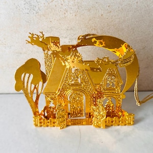 Vintage Danbury Mint Santa Sleigh Ornament 23k Gold Plated Brass Christmas 1991