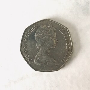 50 New Pence Vintage British Coin 1969 Seven Sided Coin