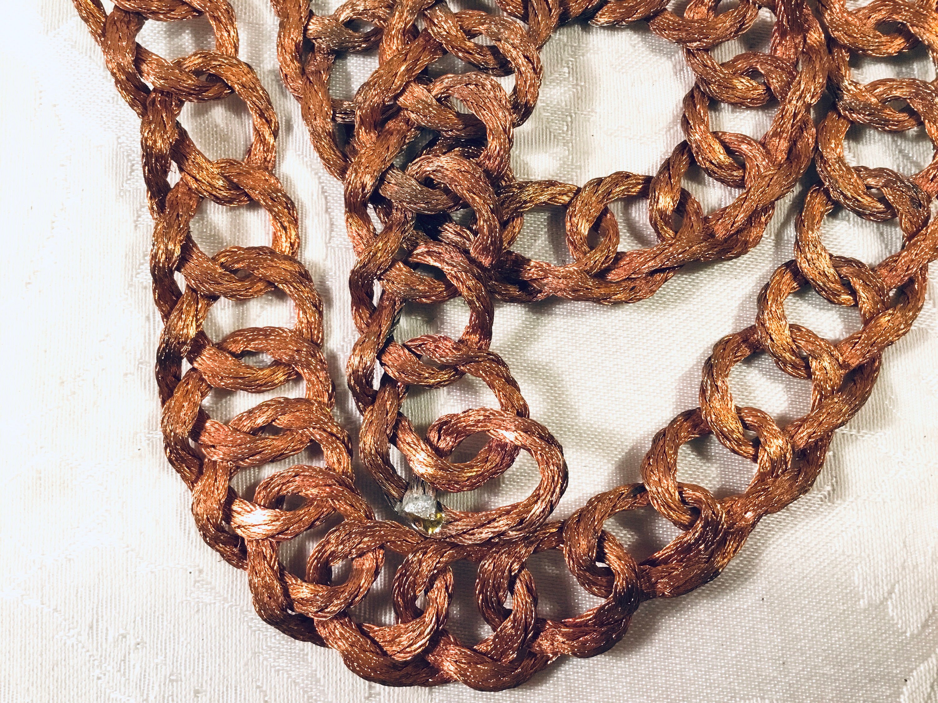 ★FLARE UP★ Braided Handmade Chain Belt FL732White Vintage Metallic Braided Belt 60s Woven Metal Statement