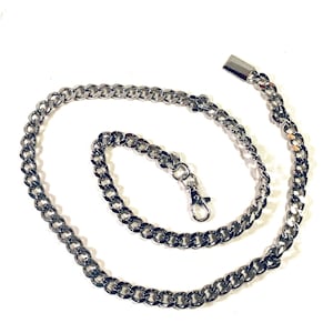 Vintage Belt Silver Metal Chain Link Adjustable Thin Narrow