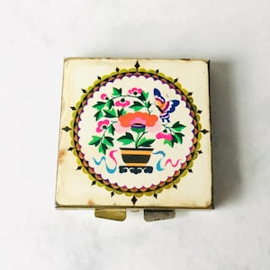 Vintage Pocket Compact Mirror Floral Primitive Case Purse Mirror