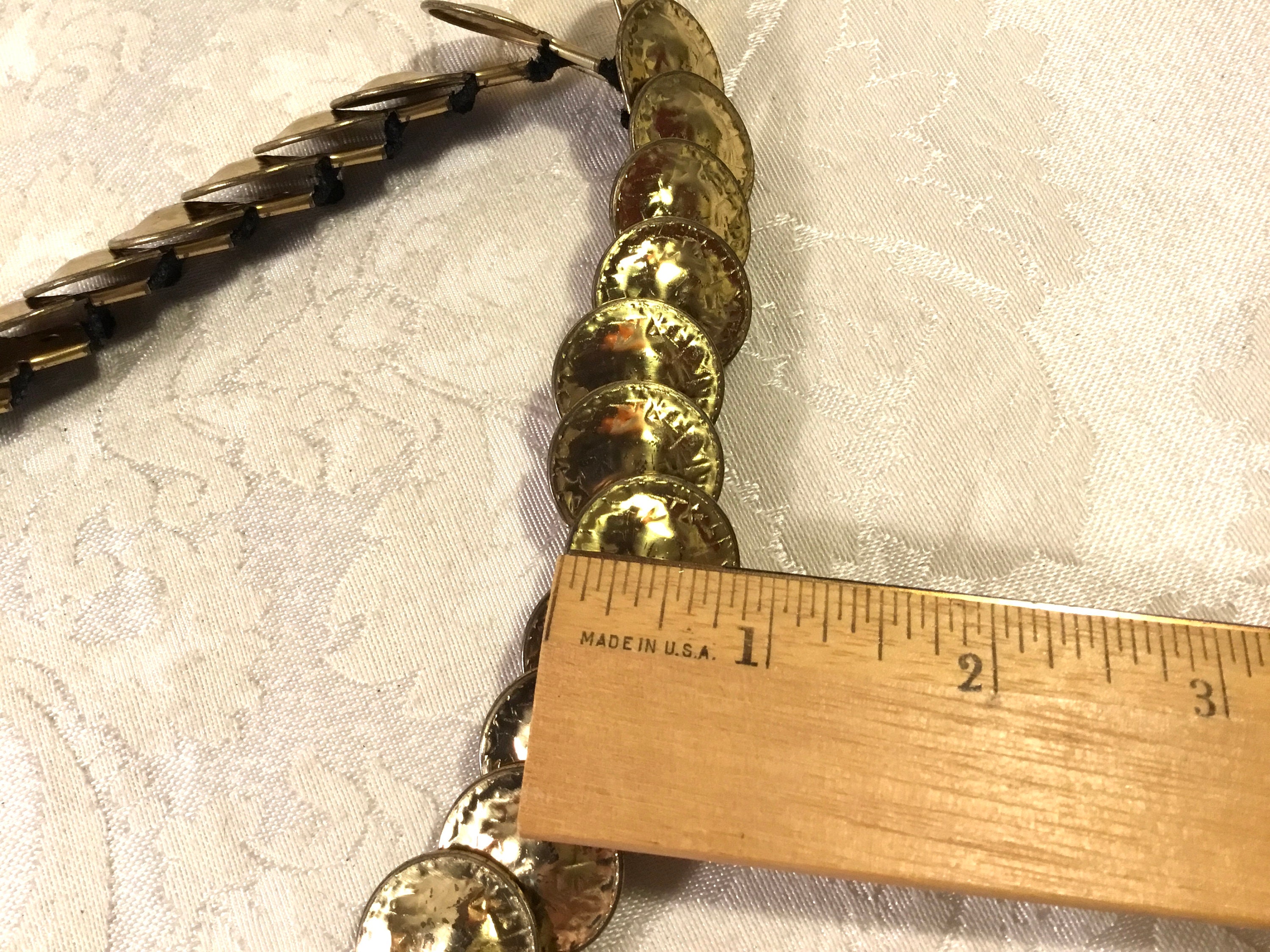 Vintage Metal Belt Disc Gold Toned Metal Stetch Elastic Belt 