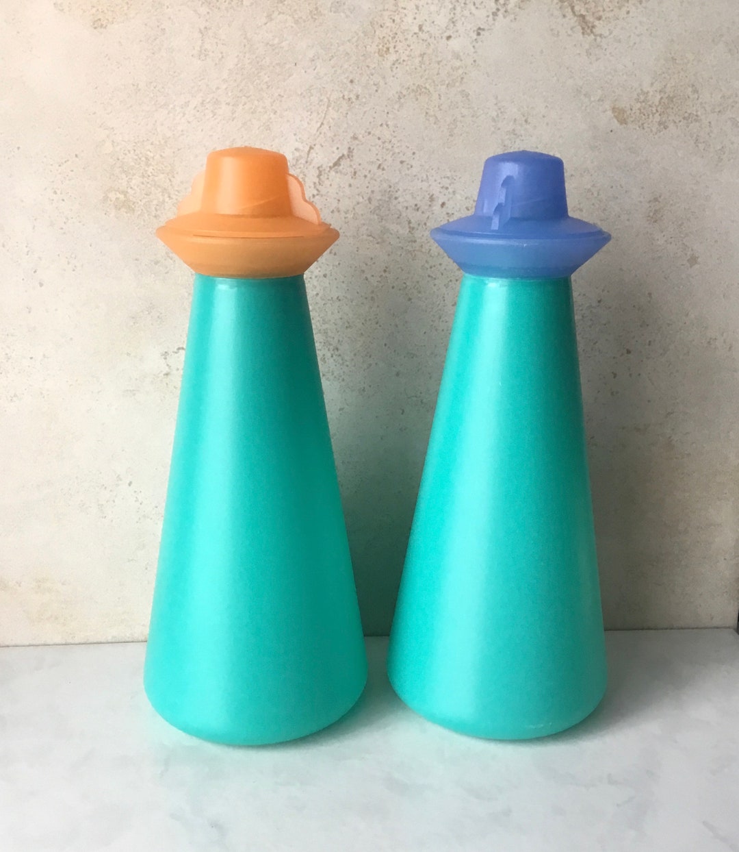 Vintage Tupperware Oil and Vinegar Set Turquoise Pourers Etsy