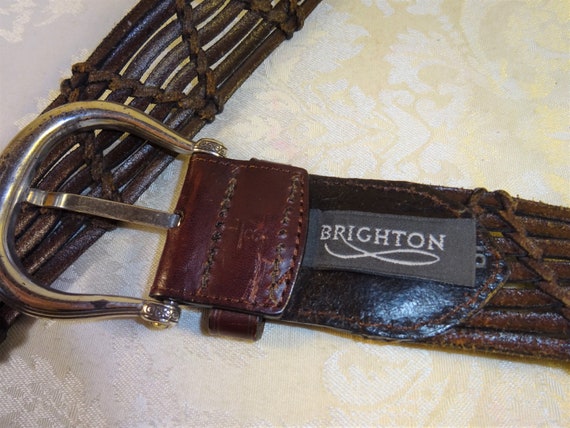 Brighton Brown Leather Wide Belt Brighton Brown Leather Woven Boho Hippie Wide Belt Sz 28  main image 3