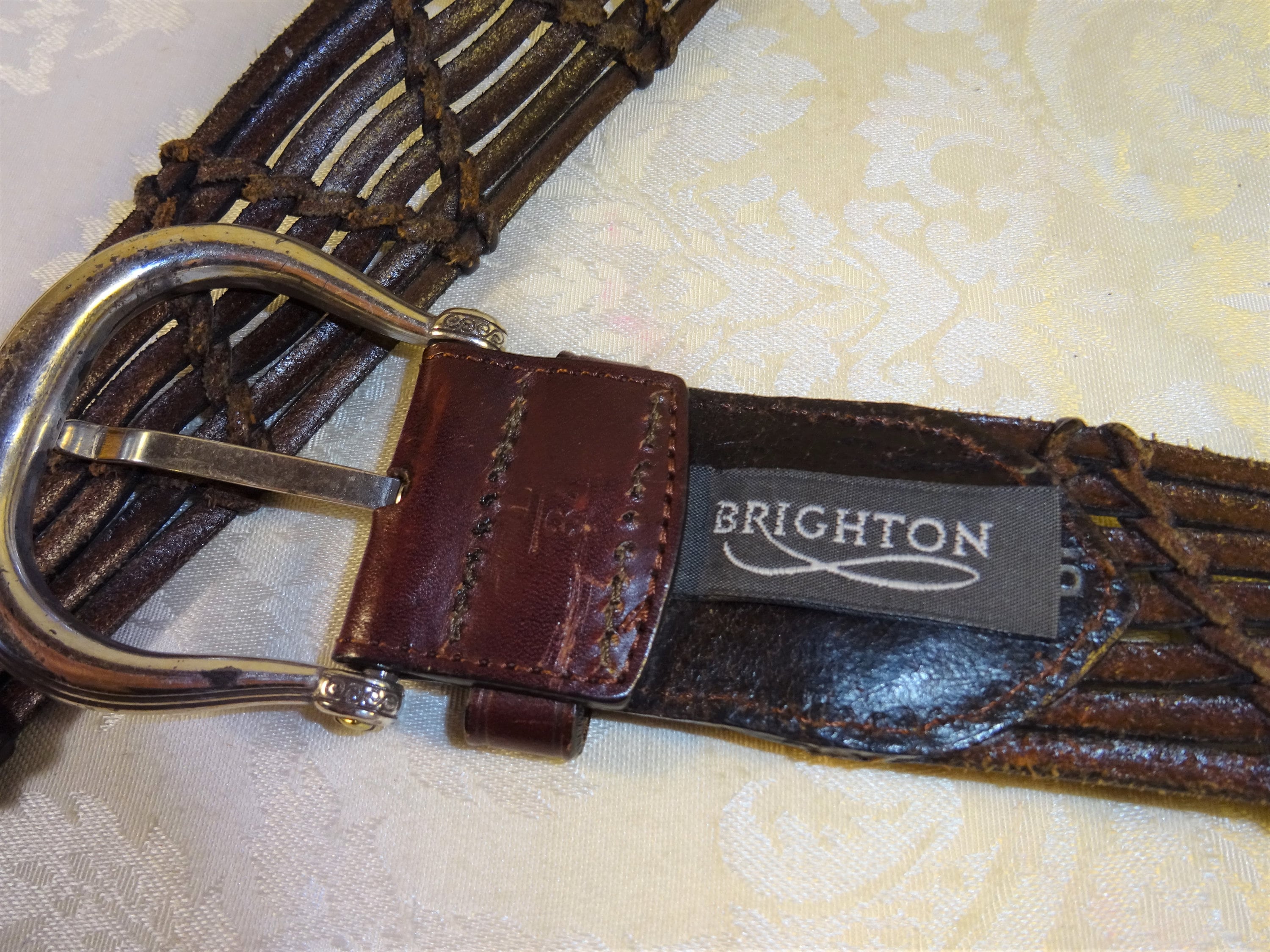 Vintage Brighton Belt Wide Brown Leather Woven Braided 