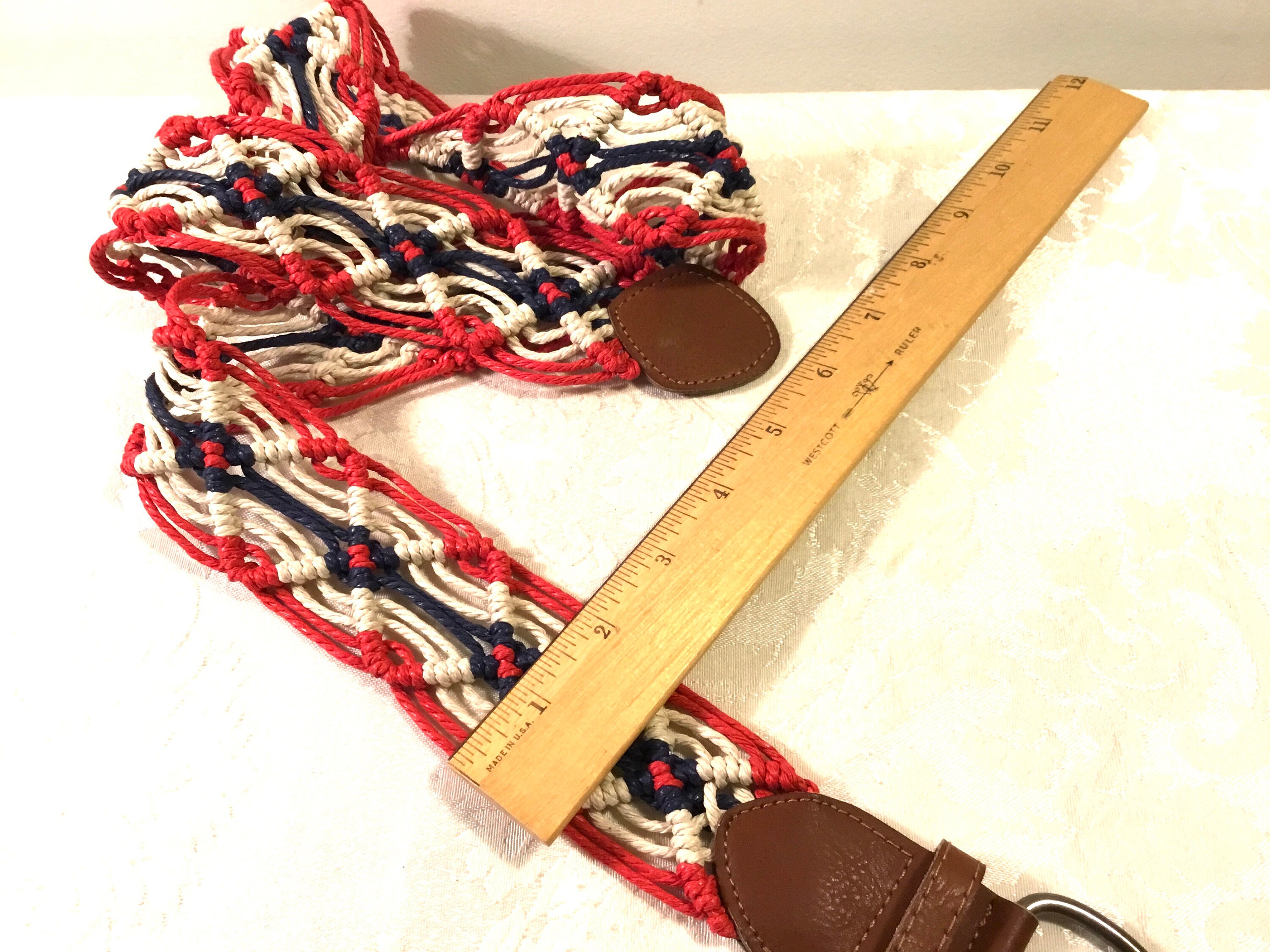 Vintage Belt Woven Red White Blue Macrame Braided Multicolor  display picture 1