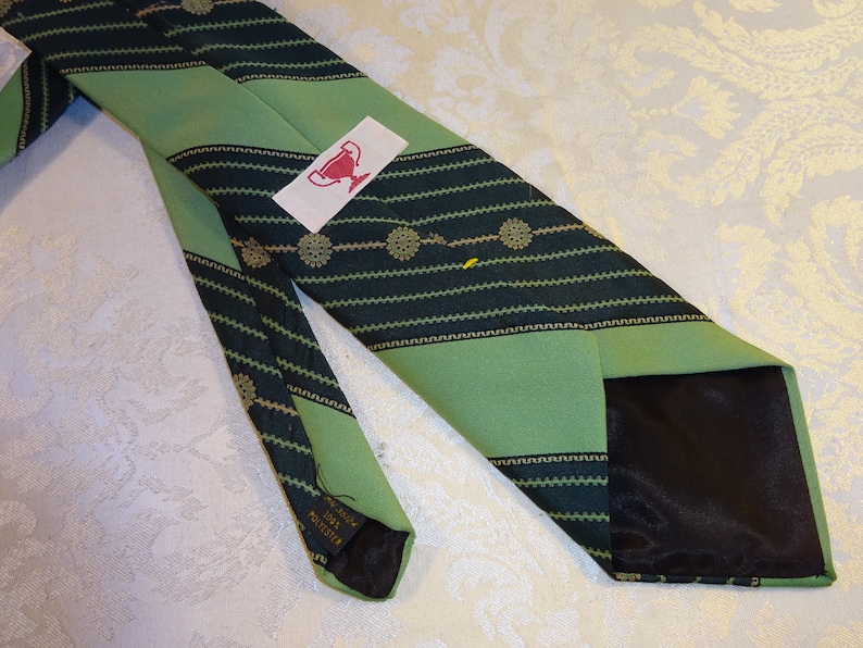 Vintage Green Tie Men/'s Necktie Tie Wide Striped Mod Polyester