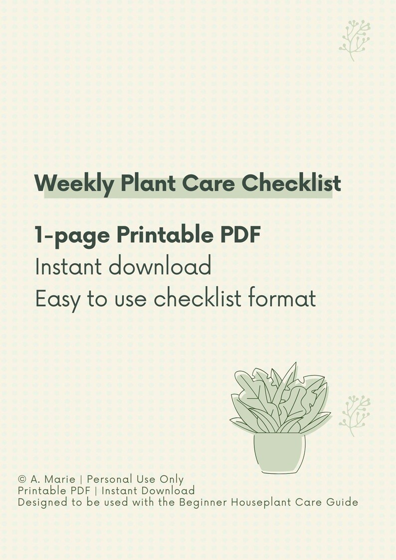 Weekly Houseplant Care Checklist / Printable Plant Care Routine for Beginners / Indoor Plant PDF ...