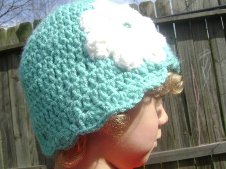 Crocheted Beanie with Crocheted Flower Accent FREE US SHIPPING image 1