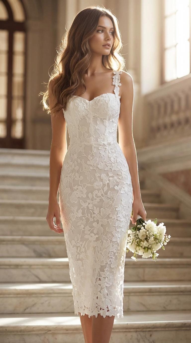 knee length dresses for ladies 3/4 Sleeves Knee Length Lace Mother of The Bride Dress, Ivory