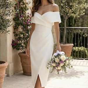 simple dupion silk mermaid wedding dress Modest Satin Mermaid Deep V-neck Wedding Dresses With Court Train, MW877