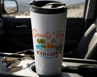 Sandy Toes Iced Coffee Tumbler: Summer Beach Travel Mug (15oz)