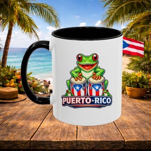 Puerto Rico Coquí Frog Playing Bongos mug | Accent Coffee Mug