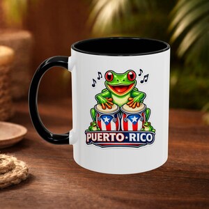 Frog Playing Bongos Puerto Rico Accent Coffee Mug