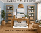 Coastal Home Office Design — Instant Download Interior Design Plan | Mood Board, Room Rendering, Shopping List & Layout Tips