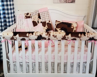 Girl Crib Bedding - Cow Minky and Blush Farm Nursery Collection