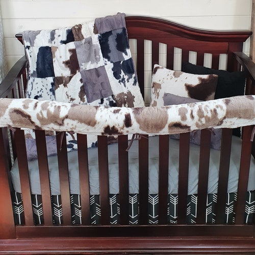 Boy Crib Bedding Aztec Cow Nursery Collection Cow Minky Etsy