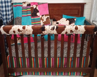 Girl Crib Bedding - Serape, Cheetah Minky, and Cow Minky Western Nursery Collection