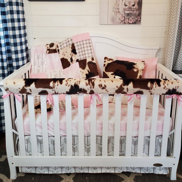 Girl Crib Bedding - Cow Minky and Blush Farm Nursery Collection