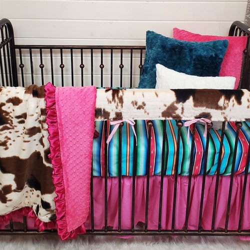 Girl Crib Bedding Cow Minky and Teal Floral Nursery Etsy