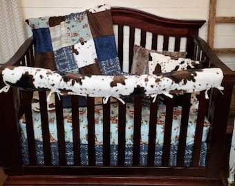Boy Crib Bedding - Barn Dandy Cowboy and Cow Minky Baby Bedding Collection