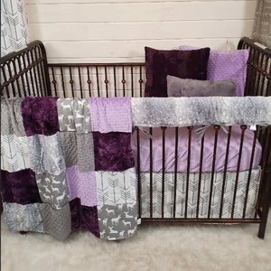 Girl Crib Bedding - Deer and Lilac Woodland Nursery Collection