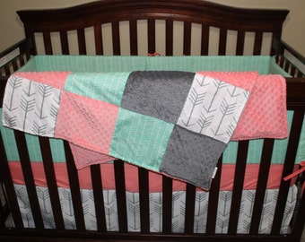 coral and teal arrow crib bedding