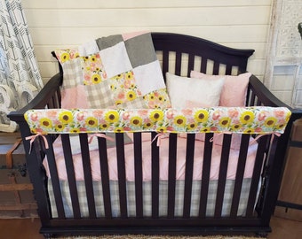Girl Crib Bedding - Sunflower and Rose Nursery Collection