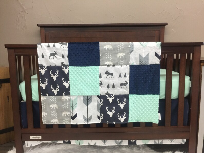 Woodland Boy Crib Bedding Boy Baby Bedding Navy Buck Moose Etsy