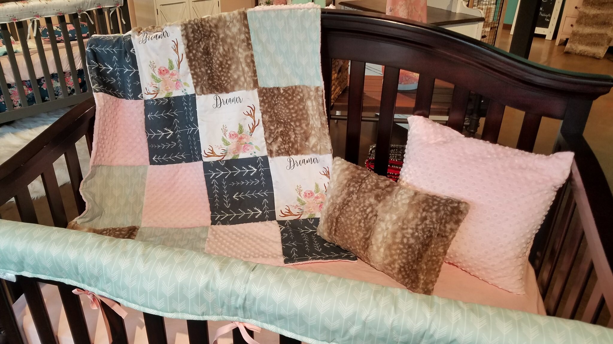Baby Girl Crib Bedding Dreamer Antlers Navy Tribal Arrows Fawn Baby Girl Crib Bedding Dreamer Antlers Navy Tribal Arrows Fawn Minky Aspen And Blush Nursery Set