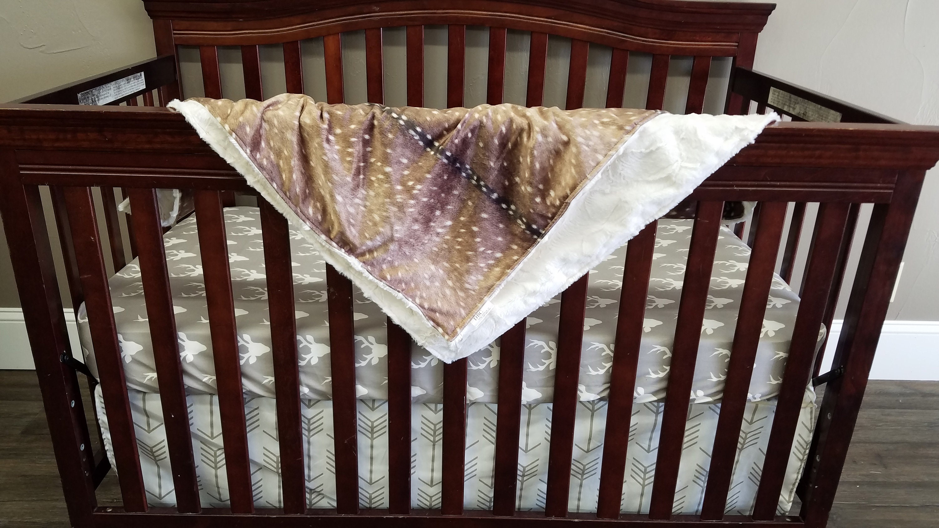 2 Day Ship Neutral Crib Bedding Starter Set Gray Buck White Tan
