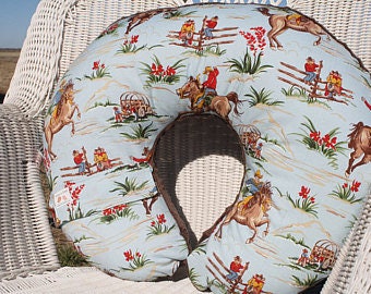 Nursing Pillow Cover - Barn Dandy Cowboy and Brown Minky