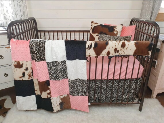 Girl Crib Bedding Cheetah Minky and Cow Minky Nursery Collection Etsy Canada