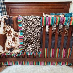 Girl Crib Bedding - Serape, Cow Minky, and Cheetah Nursery Collection