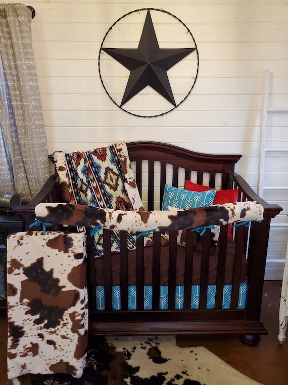 Boy Crib Bedding- Aztec Highland Cows Western Baby Bedding