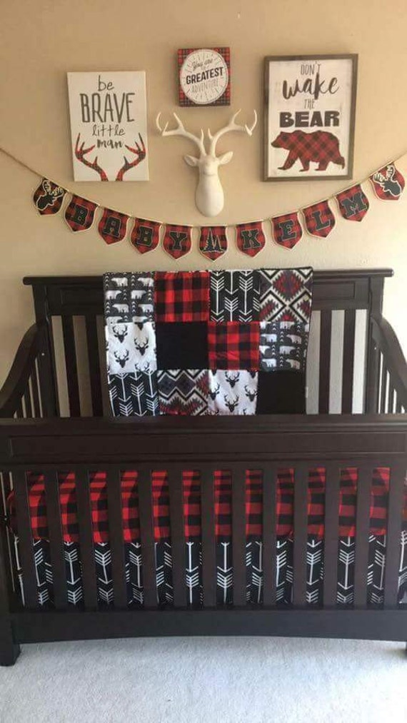 Baby Boy Crib Bedding Bear Buck Black Arrow Aztec Red Image 0