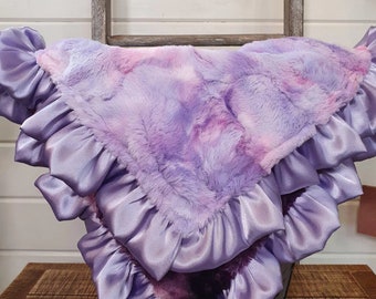 Baby Ruffle Lovey - Unicorn Minky and Plum Galaxy Minky