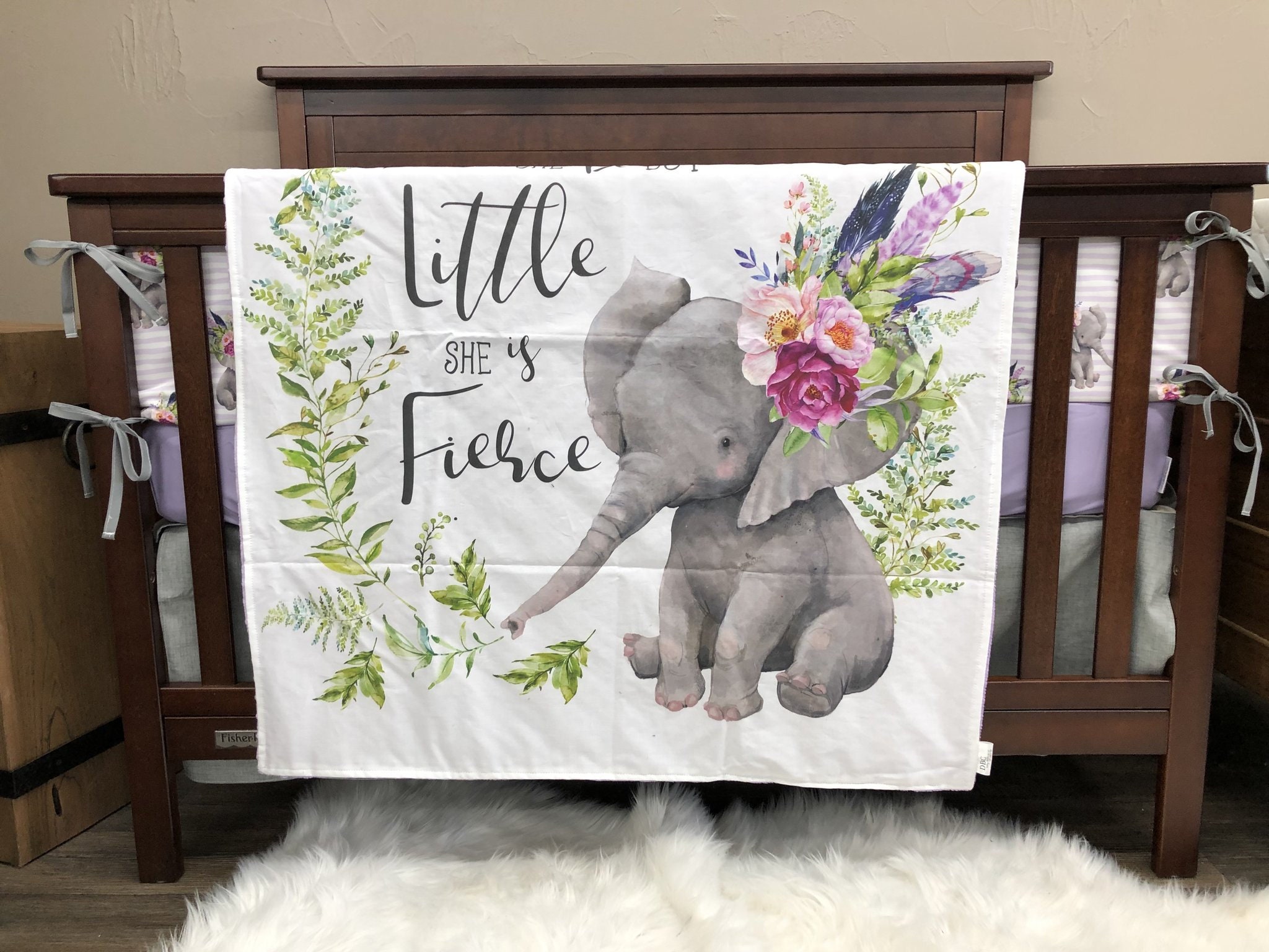 Baby Girl Crib Bedding Elephant Lilac Gray