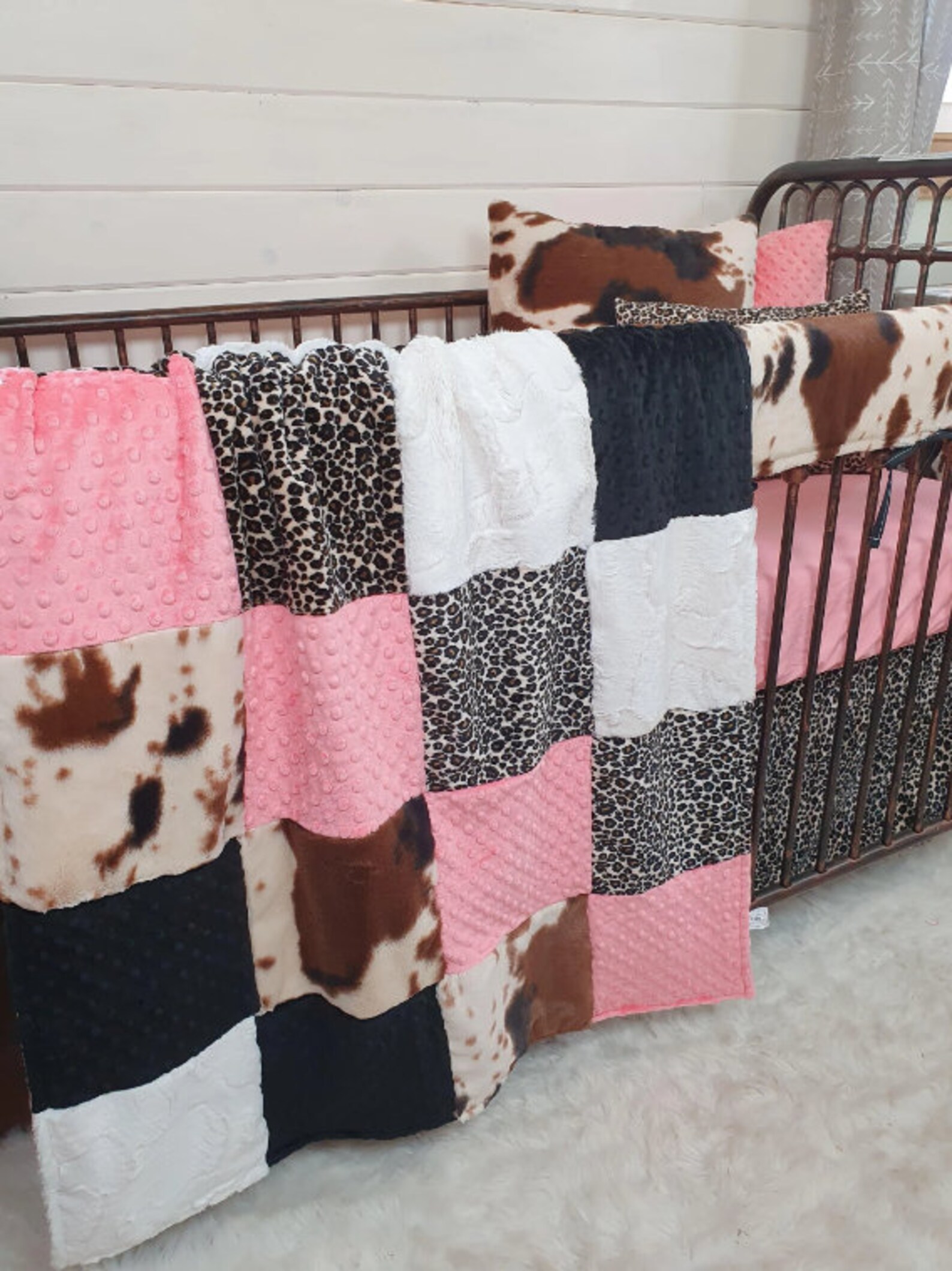 Girl Crib Bedding Cheetah Minky and Cow Minky Nursery - Etsy