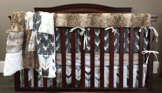 Baby Boy Crib Bedding Dark Gray Buck Barn Wood Fletching Etsy