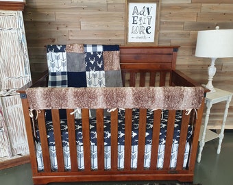 Boy Crib Bedding - Buck Navy and Gray Woodland Nursery