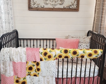 Girl Crib Bedding - Sunflower and Arrow Floral Baby Bedding Nursery Collection